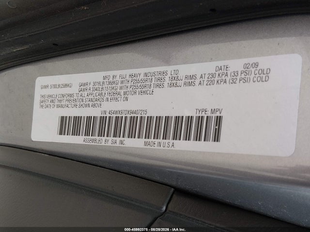Продажа на аукционе авто 2009 Subaru Tribeca Special Edition 7-passenger, vin: 4S4WX97DX94407215, номер лота: 45992375
