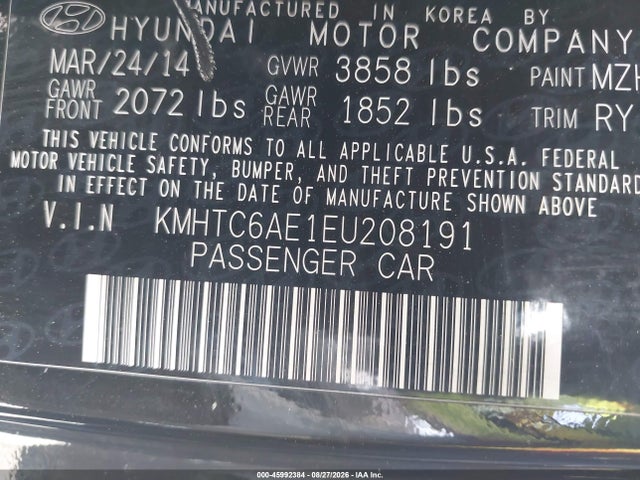 45992384 :رقم المزاد ، KMHTC6AE1EU208191 vin ، 2014 Hyundai Veloster Turbo W/blue مزاد بيع