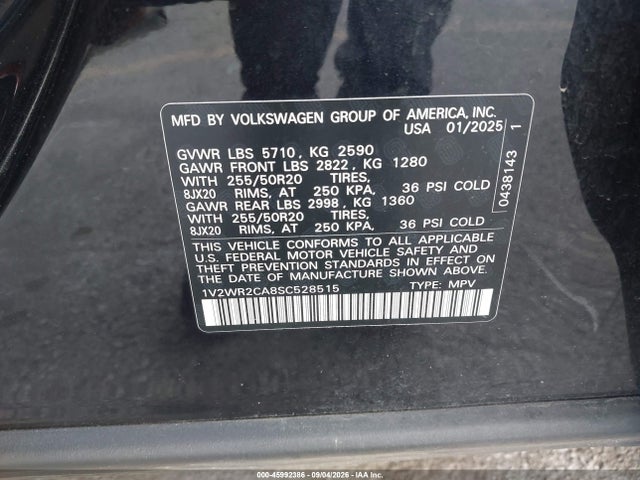 2025 Volkswagen Atlas 2.0t Se W/technology მანქანა იყიდება აუქციონზე, vin: 1V2WR2CA8SC528515, აუქციონის ნომერი: 45992386