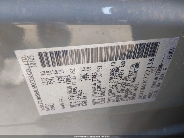 45992403 :رقم المزاد ، 5N1BT3BA5TC727138 vin ، 2026 Nissan Rogue Sv مزاد بيع