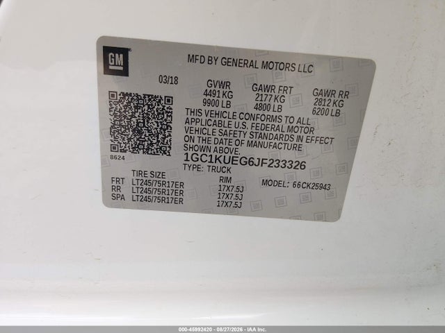 Chevrolet Silverado 2500hd Wt 2018 1GC1KUEG6JF233326 Image 9