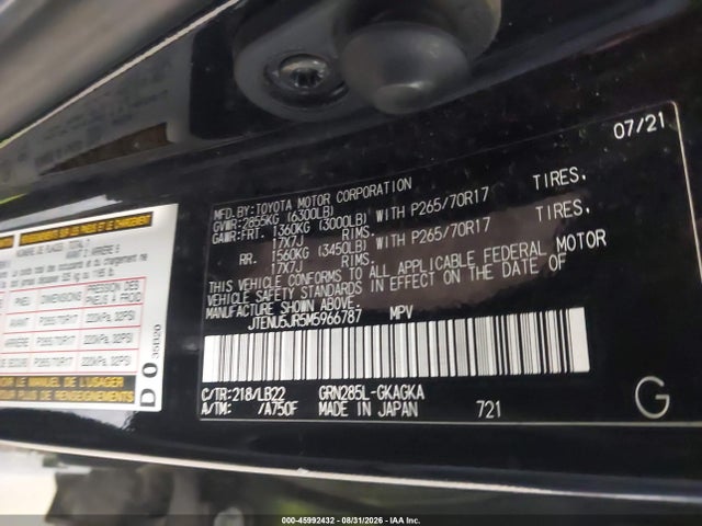 Aukcja sprzedaży 2021 Toyota 4runner Sr5 Premium, vin: JTENU5JR5M5966787, numer aukcji: 45992432