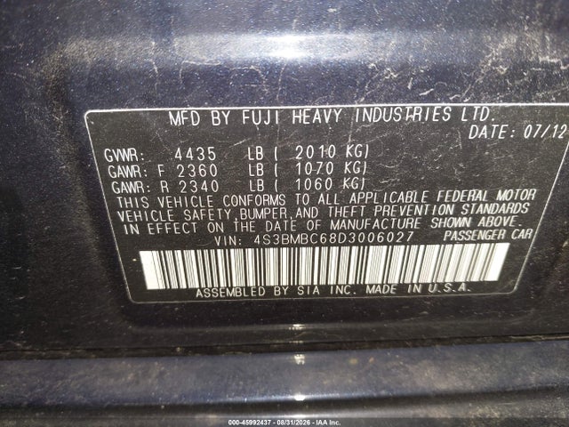 Aukcja sprzedaży 2013 Subaru Legacy 2.5i Premium, vin: 4S3BMBC68D3006027, numer aukcji: 45992437