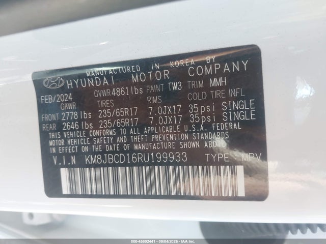 45992441 :رقم المزاد ، KM8JBCD16RU199933 vin ، 2024 Hyundai Tucson Hybrid Blue مزاد بيع