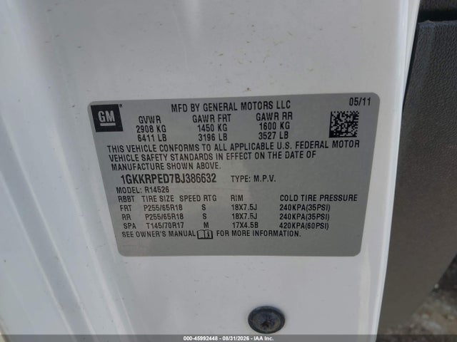 Продажа на аукционе авто 2011 Gmc Acadia Sle, vin: 1GKKRPED7BJ386632, номер лота: 45992448