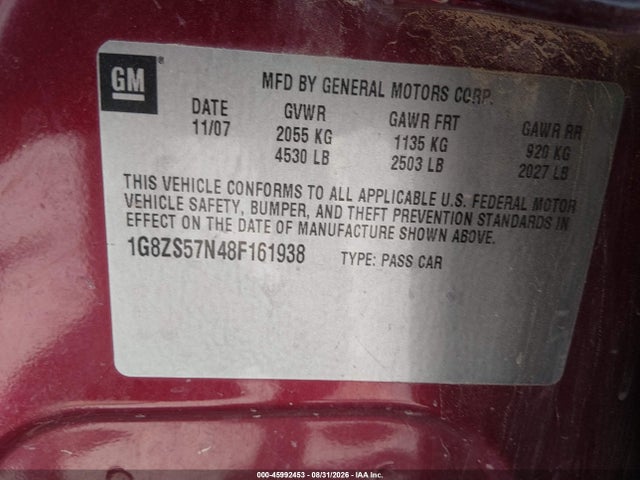 Продаж на аукціоні авто 2008 Saturn Aura Xe, vin: 1G8ZS57N48F161938, номер лоту: 45992453