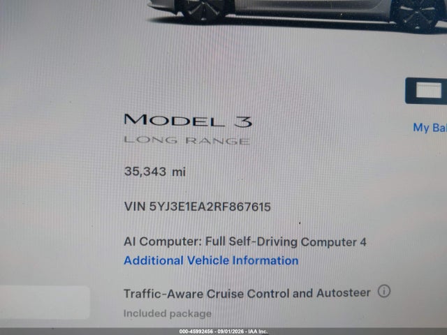 Aukcja sprzedaży 2024 Tesla Model 3 Long Range Dual Motor All-wheel Drive/rear-wheel Drive, vin: 5YJ3E1EA2RF867615, numer aukcji: 45992456