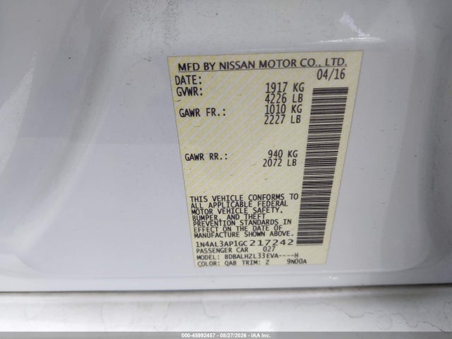 Nissan Altima 2.5 Sr 2016 1N4AL3AP1GC217242 Image 9