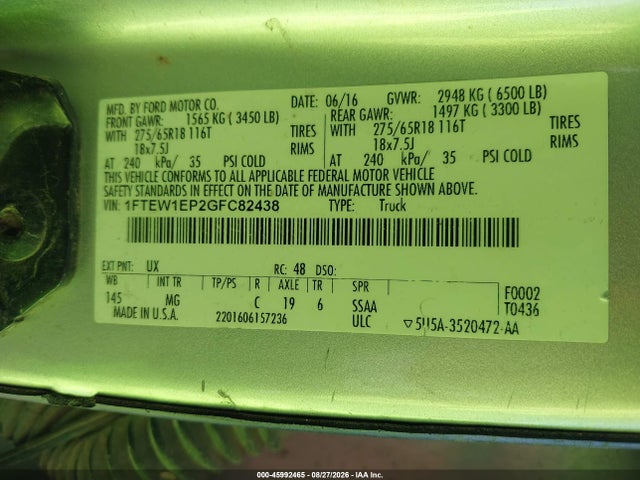 Ford F-150 Xlt 2016 1FTEW1EP2GFC82438 Image 9