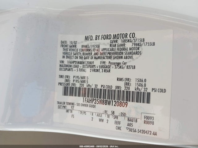 Aukcja sprzedaży 2008 Ford Focus Se/ses, vin: 1FAHP35N88W120809, numer aukcji: 45992469