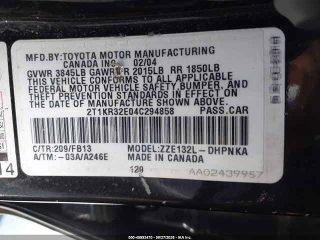 Aukcja sprzedaży 2004 Toyota Matrix Xr, vin: 2T1KR32E04C294858, numer aukcji: 45992470
