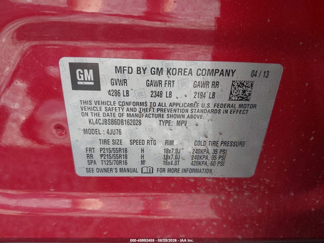 Auction sale of the 2013 Buick Encore Convenience, vin: KL4CJBSB6DB162028, lot number: 45992488
