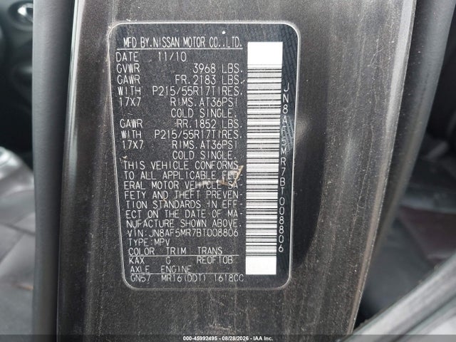 Продаж на аукціоні авто 2011 Nissan Juke Sl, vin: JN8AF5MR7BT008806, номер лоту: 45992495
