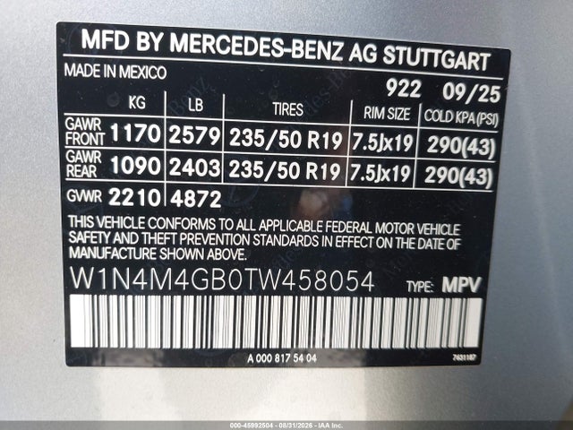 Продажа на аукционе авто 2026 Mercedes-benz Glb 250, vin: W1N4M4GB0TW458054, номер лота: 45992504