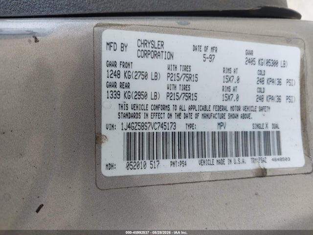 Продажа на аукционе авто 1997 Jeep Grand Cherokee Laredo/tsi, vin: 1J4GZ58S7VC745173, номер лота: 45992537