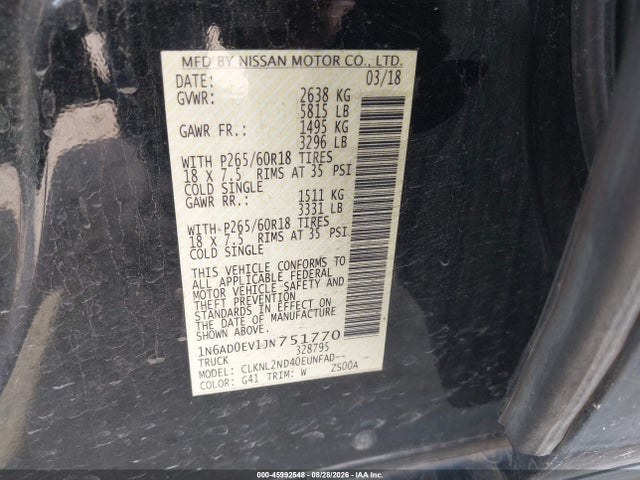 Продажа на аукционе авто 2018 Nissan Frontier Sv, vin: 1N6AD0EV1JN751770, номер лота: 45992548