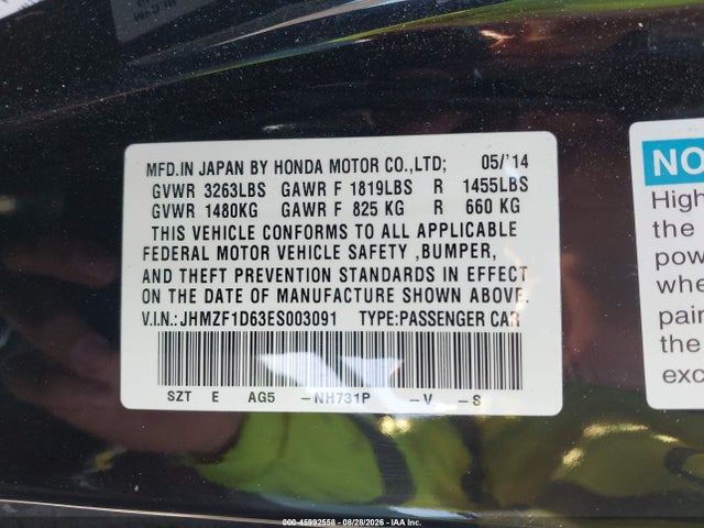 Honda CR-Z EX 2014 JHMZF1D63ES003091 Image 9