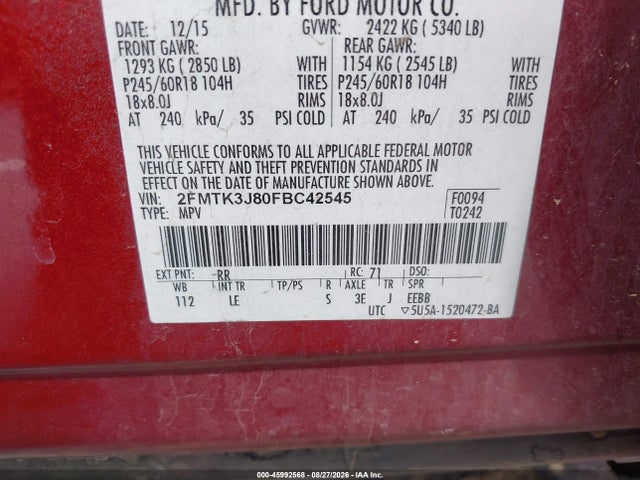 2FMTK3J80FBC42545 Ford EDGE SEL
