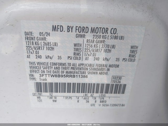 45992590 :رقم المزاد ، 3FTTW8B95RRB11386 vin ، 2024 Ford Maverick Xl مزاد بيع