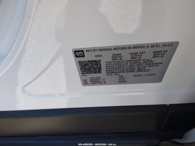 3GNAXFEG5RL290137 Chevrolet Equinox Fwd 1fl