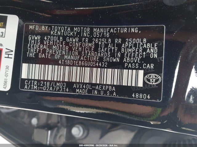 4T1BD1EB6GU054432 Toyota Avalon Hybrid Limited