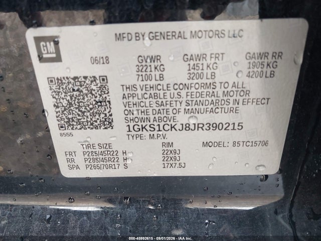Aukcja sprzedaży 2018 Gmc Yukon Denali, vin: 1GKS1CKJ8JR390215, numer aukcji: 45992615