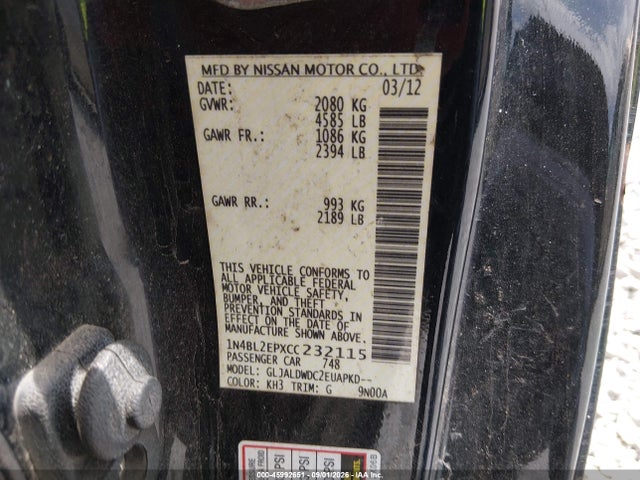 Продаж на аукціоні авто 2012 Nissan Altima 3.5 Sr, vin: 1N4BL2EPXCC232115, номер лоту: 45992651