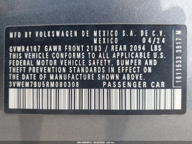 45992670 :رقم المزاد ، 3VWEM7BU5RM080308 vin ، 2024 Volkswagen Jetta 1.5t Se مزاد بيع