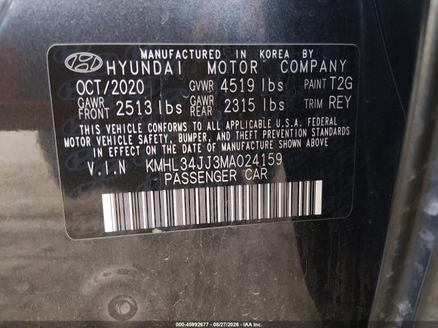 Hyundai SONATA SEL 2021 KMHL34JJ3MA024159 Image 9