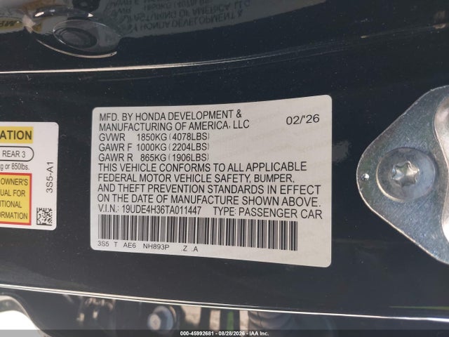 Продажа на аукционе авто 2026 Acura Integra Fwd A-spec, vin: 19UDE4H36TA011447, номер лота: 45992681