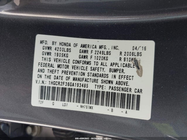 1HGCR2F36GA193485 Honda ACCORD LX