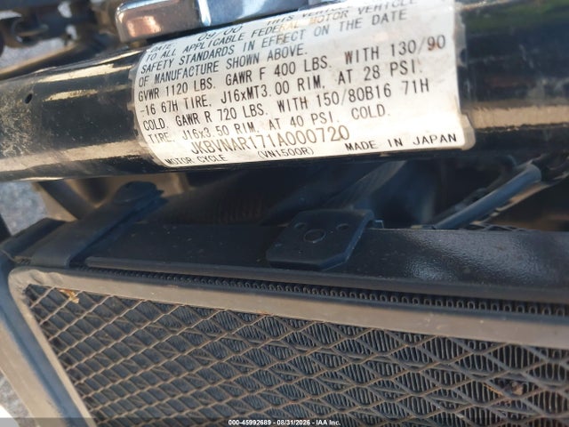 2001 Kawasaki Vn1500 R მანქანა იყიდება აუქციონზე, vin: JKBVNAR171A000720, აუქციონის ნომერი: 45992689