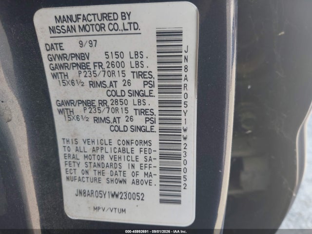 Продажа на аукционе авто 1998 Nissan Pathfinder Le/se/xe, vin: JN8AR05Y1WW230052, номер лота: 45992691