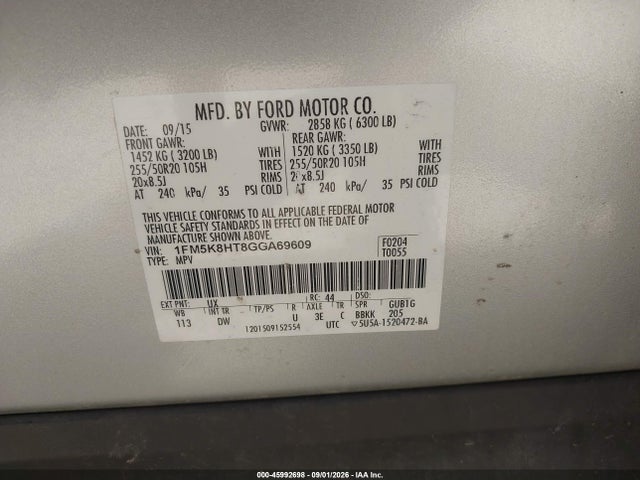 Продажа на аукционе авто 2016 Ford Explorer Platinum, vin: 1FM5K8HT8GGA69609, номер лота: 45992698