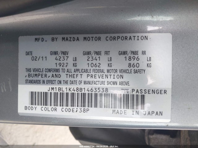 2011 Mazda Mazdaspeed3 Sport მანქანა იყიდება აუქციონზე, vin: JM1BL1K48B1463538, აუქციონის ნომერი: 45992734