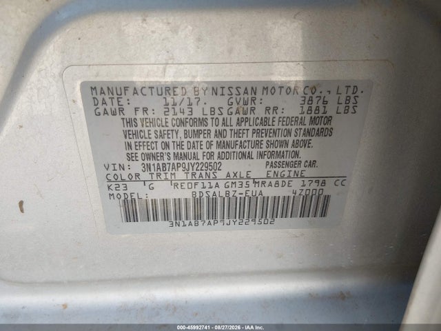 Nissan SENTRA S 2018 3N1AB7AP9JY229502 Image 9