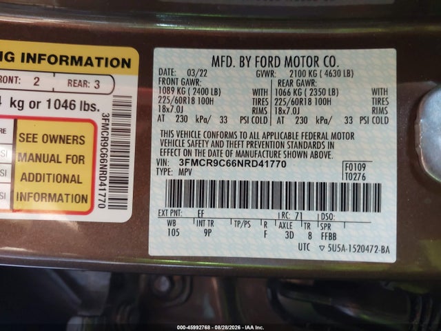 Ford Bronco Sport Outer Banks 2022 3FMCR9C66NRD41770 Image 9