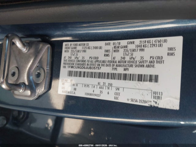 45992788 :رقم المزاد ، 1FMCU9GD0JUB35757 vin ، 2018 Ford Escape Se مزاد بيع