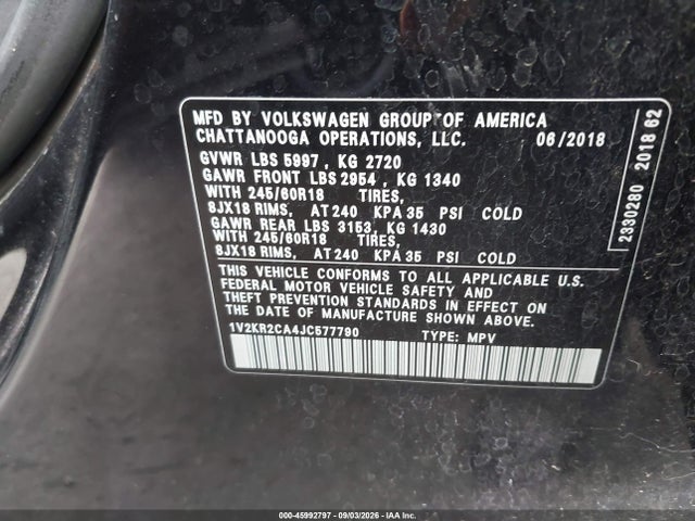 Aukcja sprzedaży 2018 Volkswagen Atlas 3.6l V6 Se, vin: 1V2KR2CA4JC577790, numer aukcji: 45992797