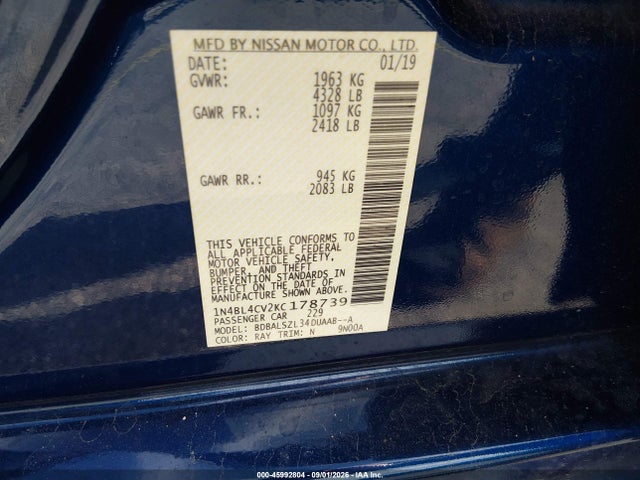 Продаж на аукціоні авто 2019 Nissan Altima 2.5 Sr, vin: 1N4BL4CV2KC178739, номер лоту: 45992804