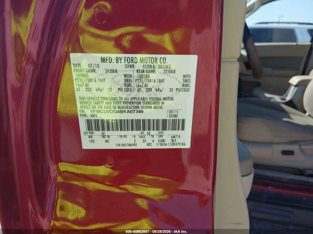 2011 Ford Escape Xlt მანქანა იყიდება აუქციონზე, vin: 1FMCU0DG4BKA07349, აუქციონის ნომერი: 45992807