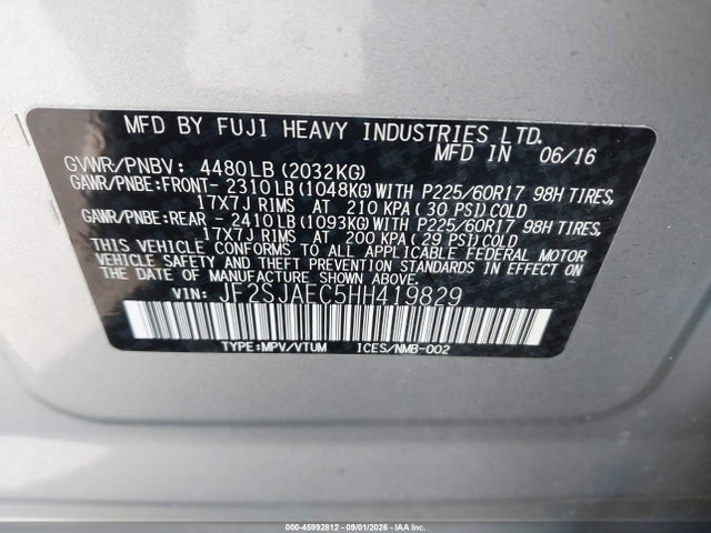 Subaru Forester 2.5i Premium 2017 JF2SJAEC5HH419829 Image 9