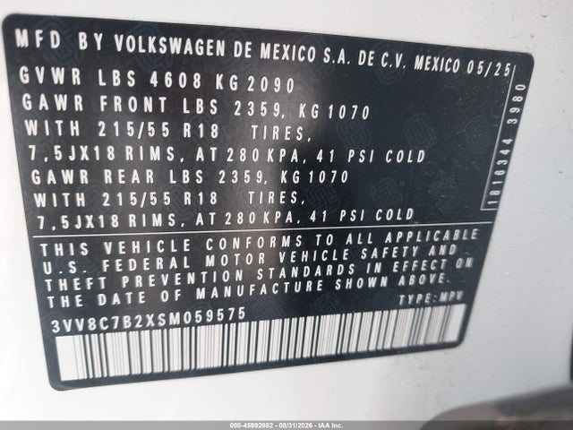 Продаж на аукціоні авто 2025 Volkswagen Taos 1.5t S, vin: 3VV8C7B2XSM059575, номер лоту: 45992862