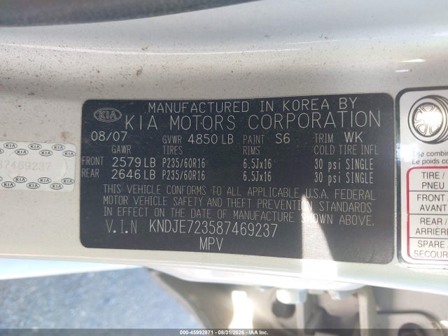 45992871 :رقم المزاد ، KNDJE723587469237 vin ، 2008 Kia Sportage Lx V6 مزاد بيع