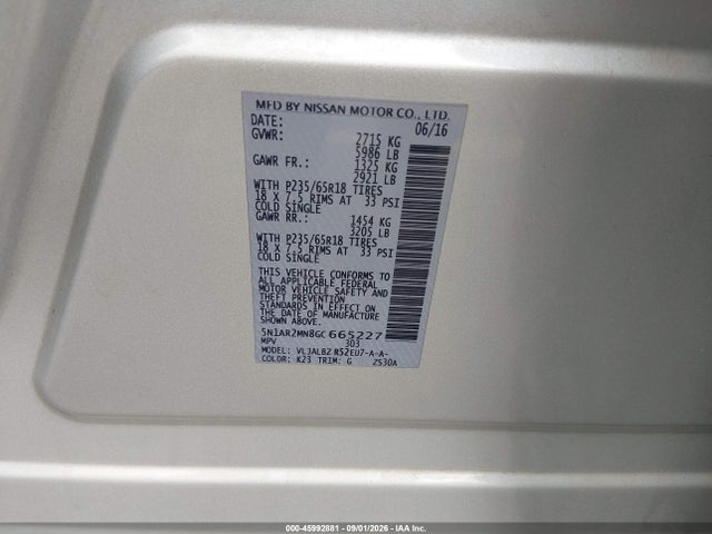 Nissan Pathfinder S 2016 5N1AR2MN8GC665227 Image 9
