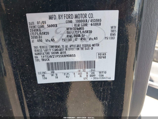 Продаж на аукціоні авто 2005 Ford F-250 Lariat/xl/xlt, vin: 1FTSW21P55EB90855, номер лоту: 45992901