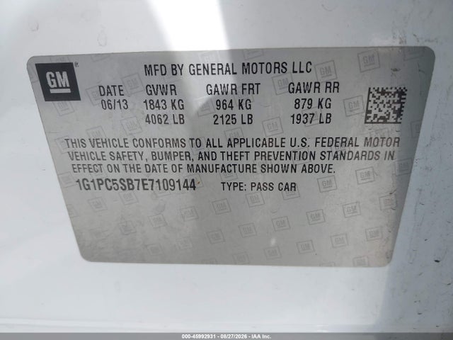 1G1PC5SB7E7109144 Chevrolet Cruze 1lt Auto