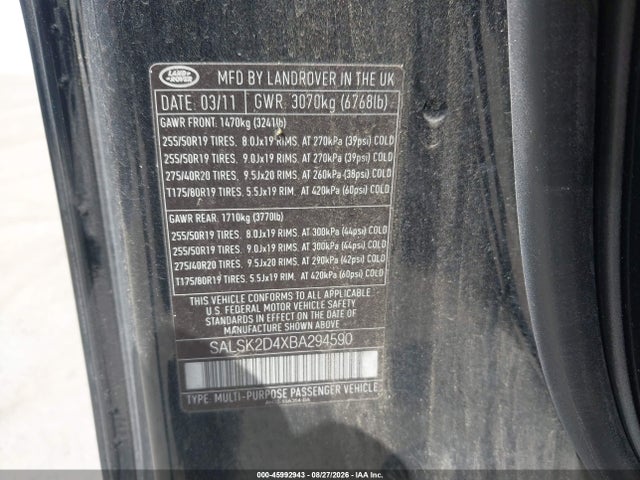 Aukcja sprzedaży 2011 Land Rover Range Rover Sport Hse, vin: SALSK2D4XBA294590, numer aukcji: 45992943