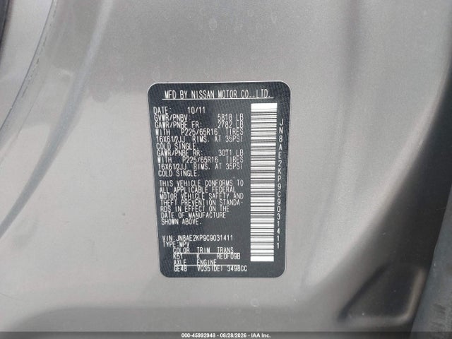 Продаж на аукціоні авто 2012 Nissan Quest S, vin: JN8AE2KP9C9031411, номер лоту: 45992948