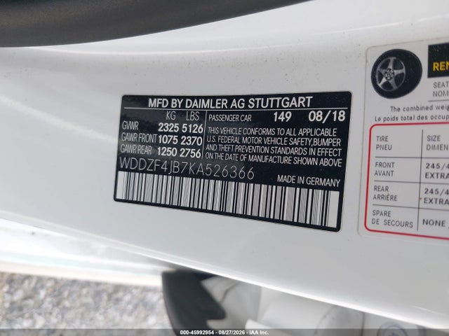 45992954 :رقم المزاد ، WDDZF4JB7KA526366 vin ، 2019 Mercedes-benz E 300 مزاد بيع